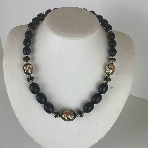 Vintage 80s Painted Floral Beaded Necklace - Picture 1 of 7